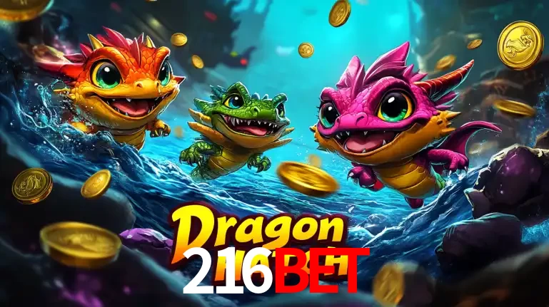 Arte promocional do jogo Dragon Hatch com três adoráveis dragões bebês nadando entre moedas de ouro, um dos slots mais divertidos para jogar no cassino 216BET.
